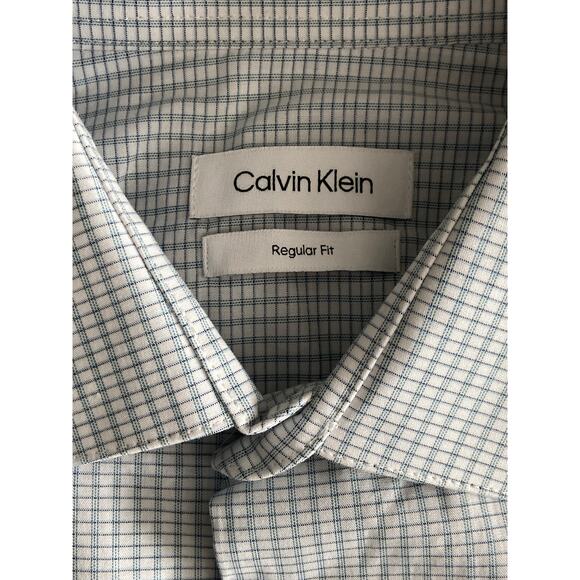 Calvin Klein Men's Large 16-16.5 34/35 Dress Shirt Regular Fit Blue Check NEW - Picture 9 of 13